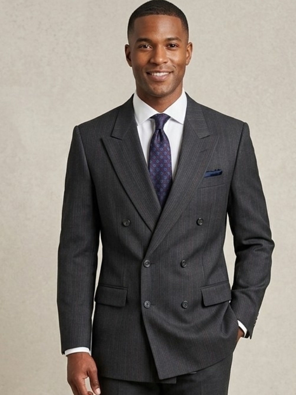 Le Tigré Men's 40R Double Breasted Blazer Charcoal Pinstripe Made in USA 21"P2P